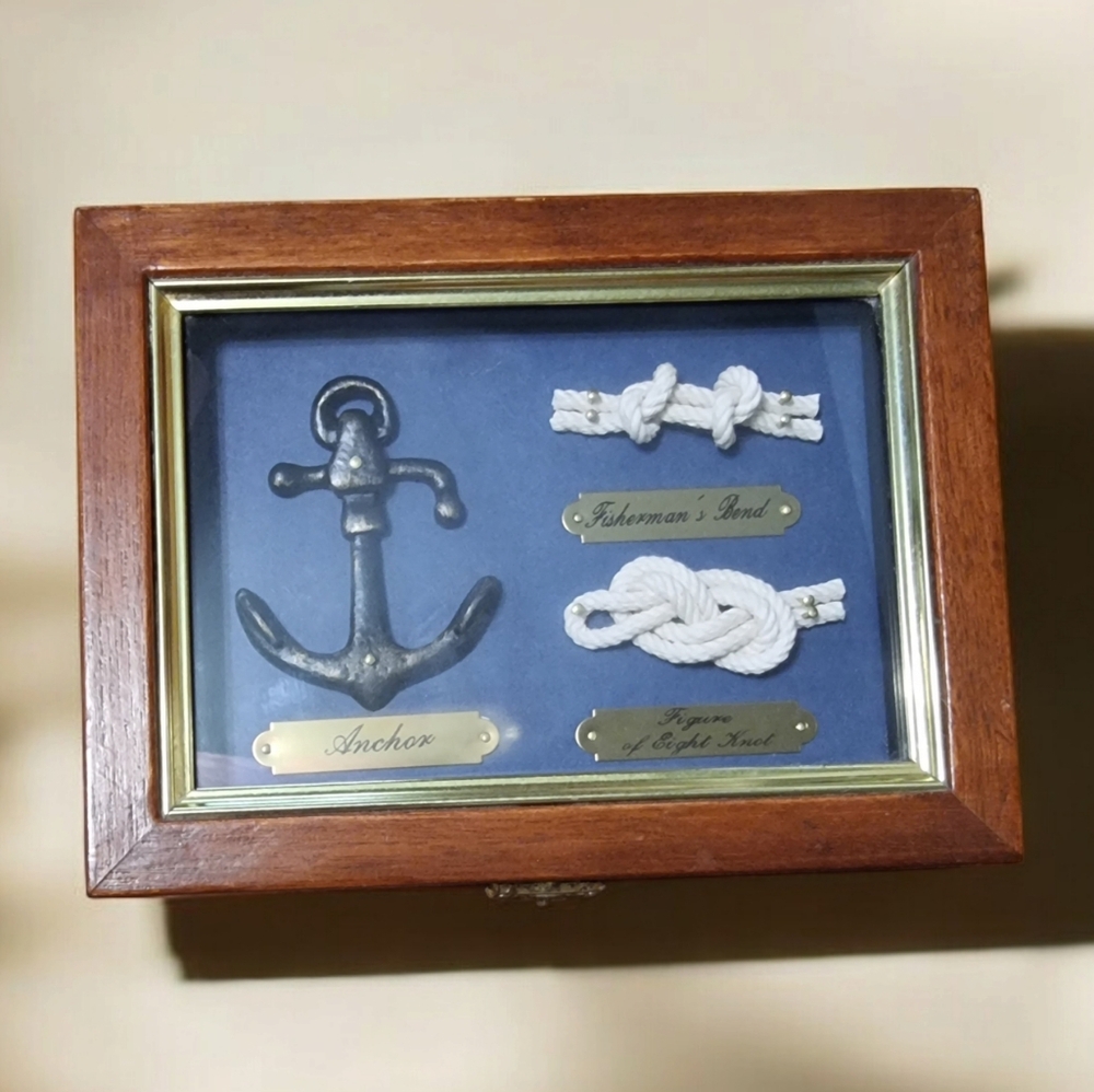 Vintage Nautical Anchor and Knot Wooden Trinket Jewelry Box
